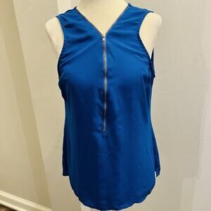Umgee Women’s Sleeveless Zipper Front Blouse Size Small Blue